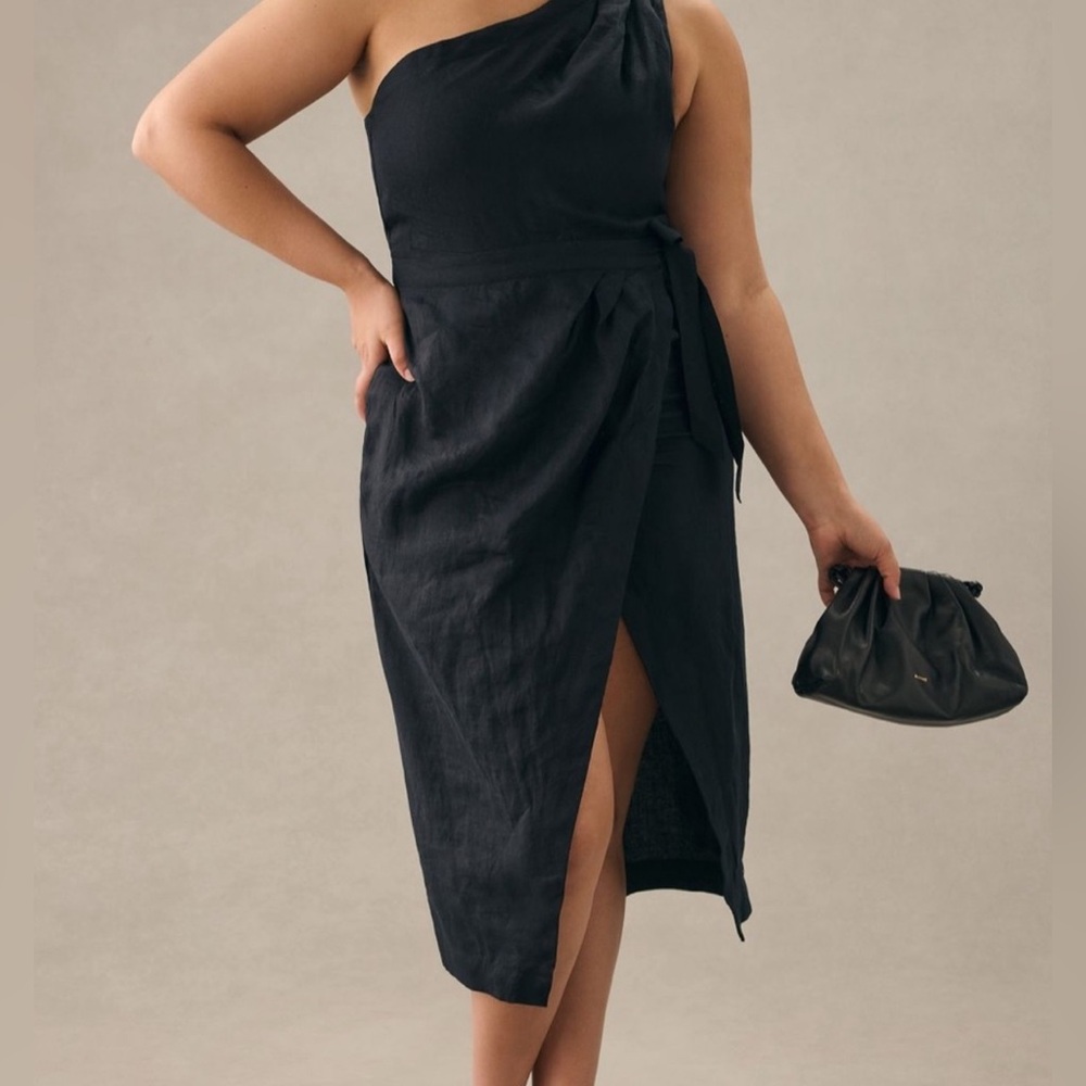 Anthropologie One Shoulder Linen Dress